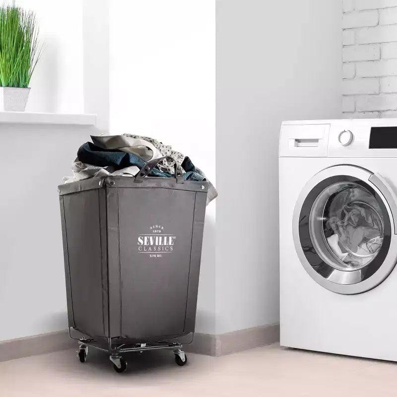 Cesto Portabiancheria Commerciale Robusto in Tela Grigia: Cesto Portabiancheria Portatile con Ruote e Maniglie Integrate