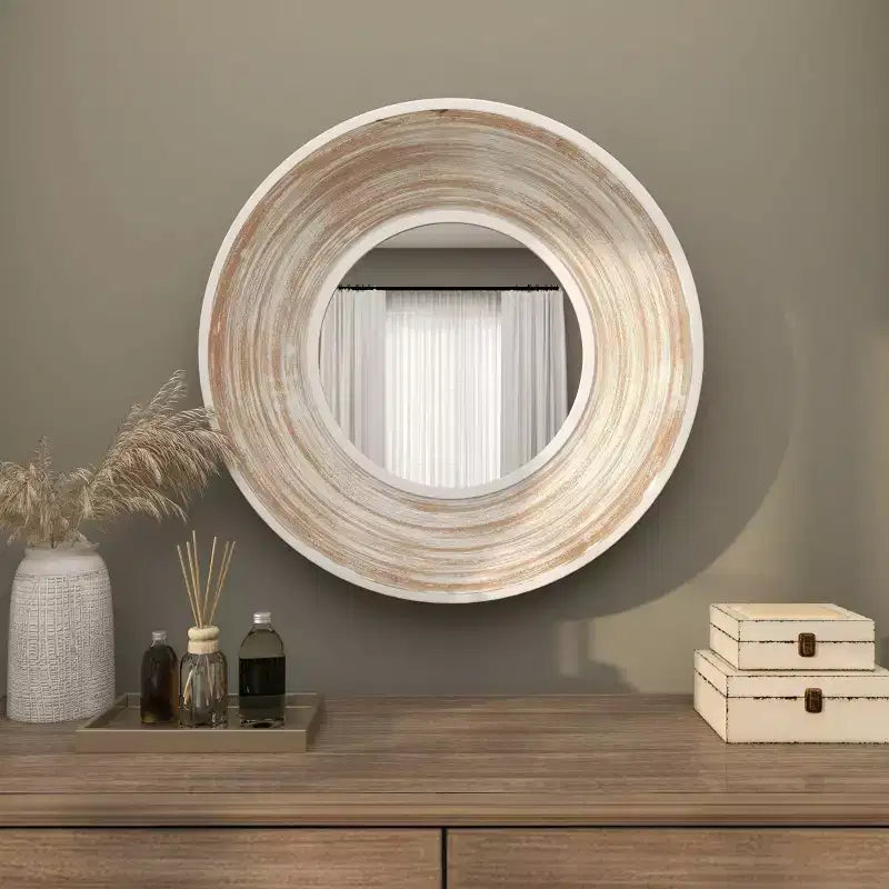 Specchio da parete in legno 89x89 cm con effetto bianco consumato, crema-Olivia & May: Nessun assemblaggio, cornice in MDF, per uso interno