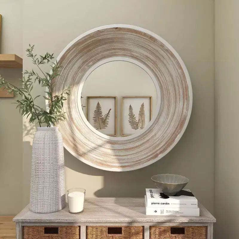 Specchio da parete in legno 89x89 cm con effetto bianco consumato, crema-Olivia & May: Nessun assemblaggio, cornice in MDF, per uso interno