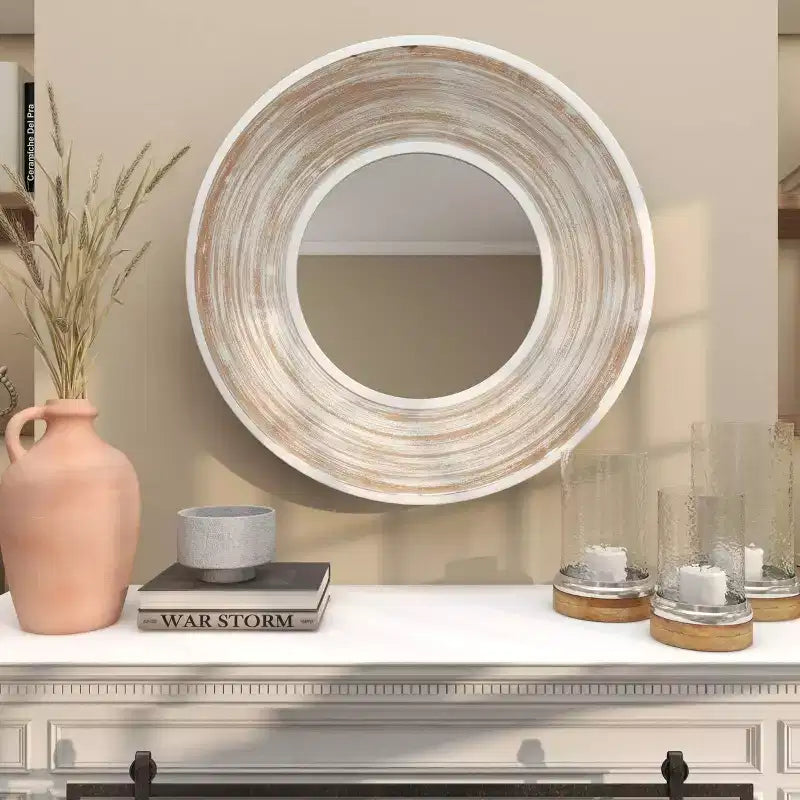 Specchio da parete in legno 89x89 cm con effetto bianco consumato, crema-Olivia & May: Nessun assemblaggio, cornice in MDF, per uso interno