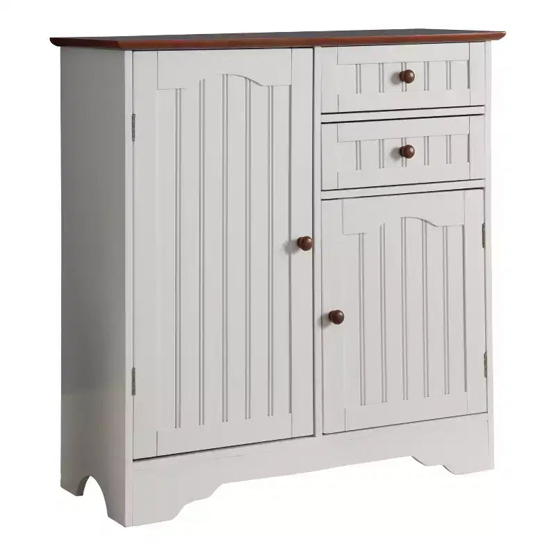 Credenza da Cucina 2 Ante in Legno, Bianco/Noce