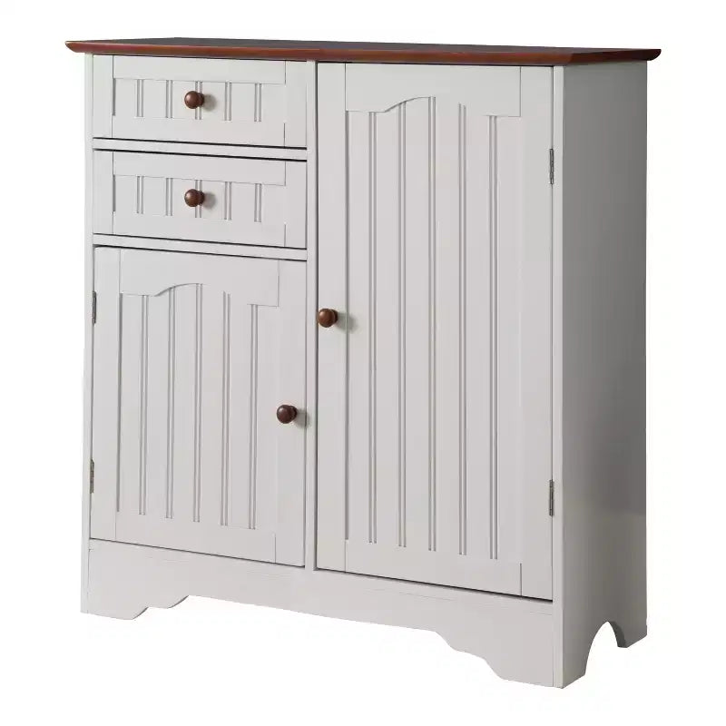 Credenza da Cucina 2 Ante in Legno, Bianco/Noce