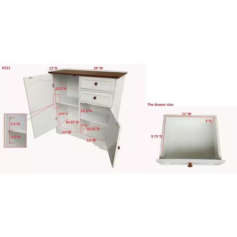 Credenza da Cucina 2 Ante in Legno, Bianco/Noce