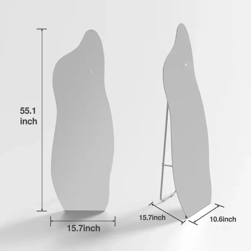 Specchio a figura intera irregolare da 24 pollici L x 63 pollici H, in argento
