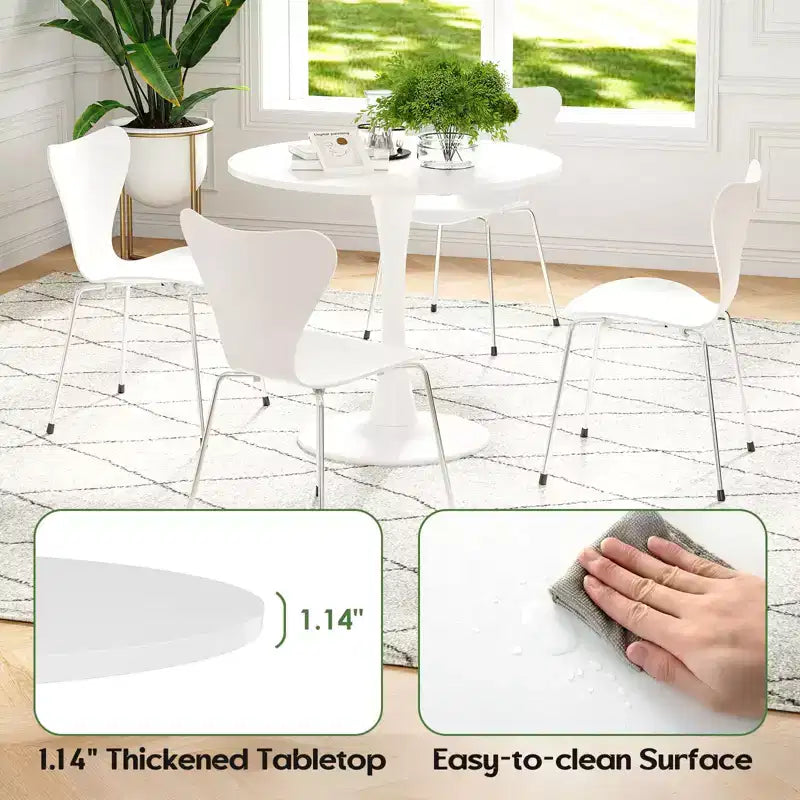 Tavolo da pranzo rotondo moderno Tulip da 31,5 pollici per 2-4 persone, piano in legno bianco con base a piedistallo in metallo per cucina e soggiorno