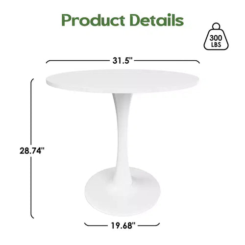 Tavolo da pranzo rotondo moderno Tulip da 31,5 pollici per 2-4 persone, piano in legno bianco con base a piedistallo in metallo per cucina e soggiorno