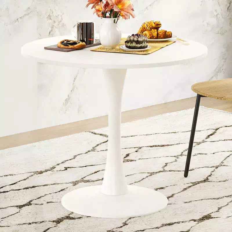 Tavolo da pranzo rotondo moderno Tulip da 31,5 pollici per 2-4 persone, piano in legno bianco con base a piedistallo in metallo per cucina e soggiorno