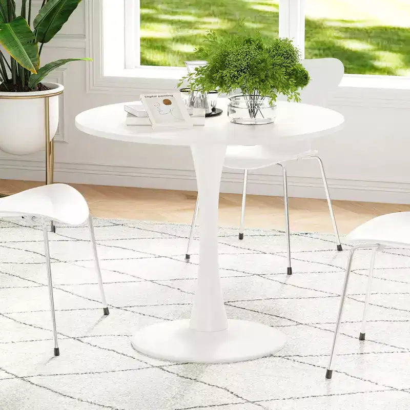 Tavolo da pranzo rotondo moderno Tulip da 31,5 pollici per 2-4 persone, piano in legno bianco con base a piedistallo in metallo per cucina e soggiorno