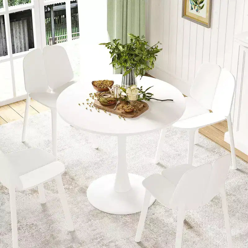Tavolo da pranzo rotondo moderno Tulip da 31,5 pollici per 2-4 persone, piano in legno bianco con base a piedistallo in metallo per cucina e soggiorno