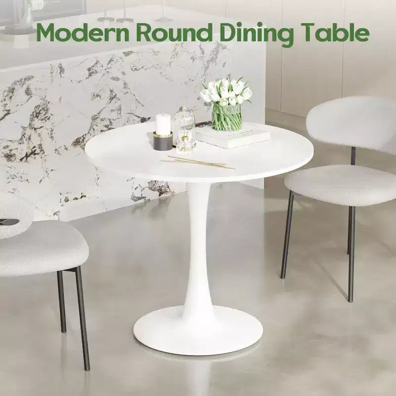 Tavolo da pranzo rotondo moderno Tulip da 31,5 pollici per 2-4 persone, piano in legno bianco con base a piedistallo in metallo per cucina e soggiorno