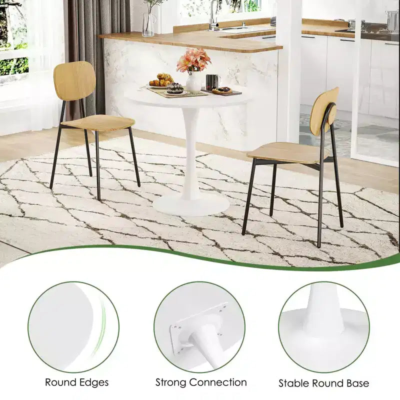 Tavolo da pranzo rotondo moderno Tulip da 31,5 pollici per 2-4 persone, piano in legno bianco con base a piedistallo in metallo per cucina e soggiorno