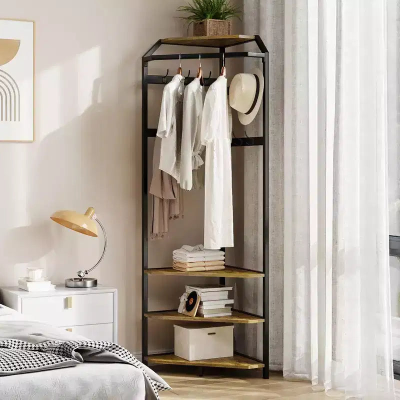 Albero da ingresso ad angolo con scarpiera, attaccapanni da ingresso con 12 ganci doppi, organizer portatutto autoportante per casa, ufficio, camera da letto, ripostiglio