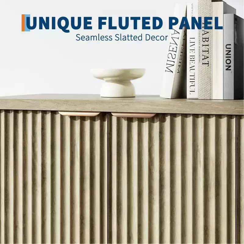Credenza a buffet scanalata con contenitore, 2/4 ante e ripiano regolabile, tavolo console moderno in legno per bar o caffè