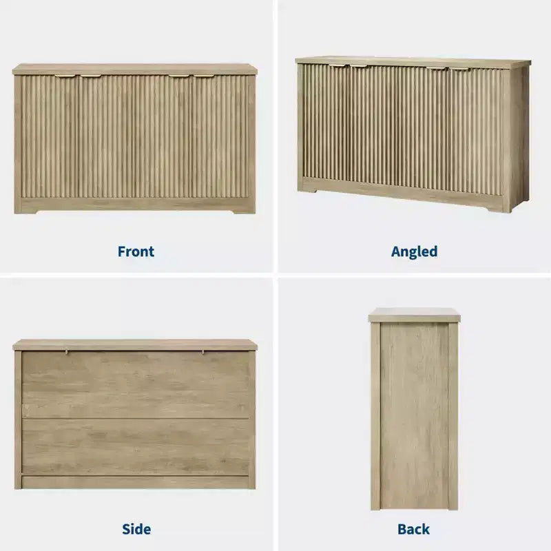 Credenza a buffet scanalata con contenitore, 2/4 ante e ripiano regolabile, tavolo console moderno in legno per bar o caffè