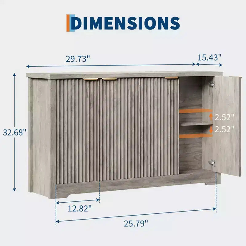 Credenza a buffet scanalata con contenitore, 2/4 ante e ripiano regolabile, tavolo console moderno in legno per bar o caffè
