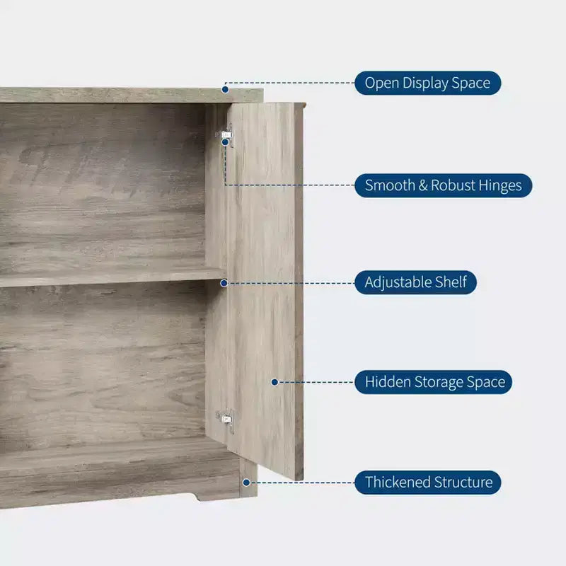 Credenza a buffet scanalata con contenitore, 2/4 ante e ripiano regolabile, tavolo console moderno in legno per bar o caffè