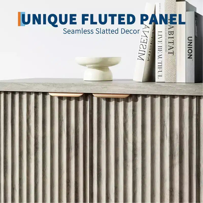 Credenza a buffet scanalata con contenitore, 2/4 ante e ripiano regolabile, tavolo console moderno in legno per bar o caffè