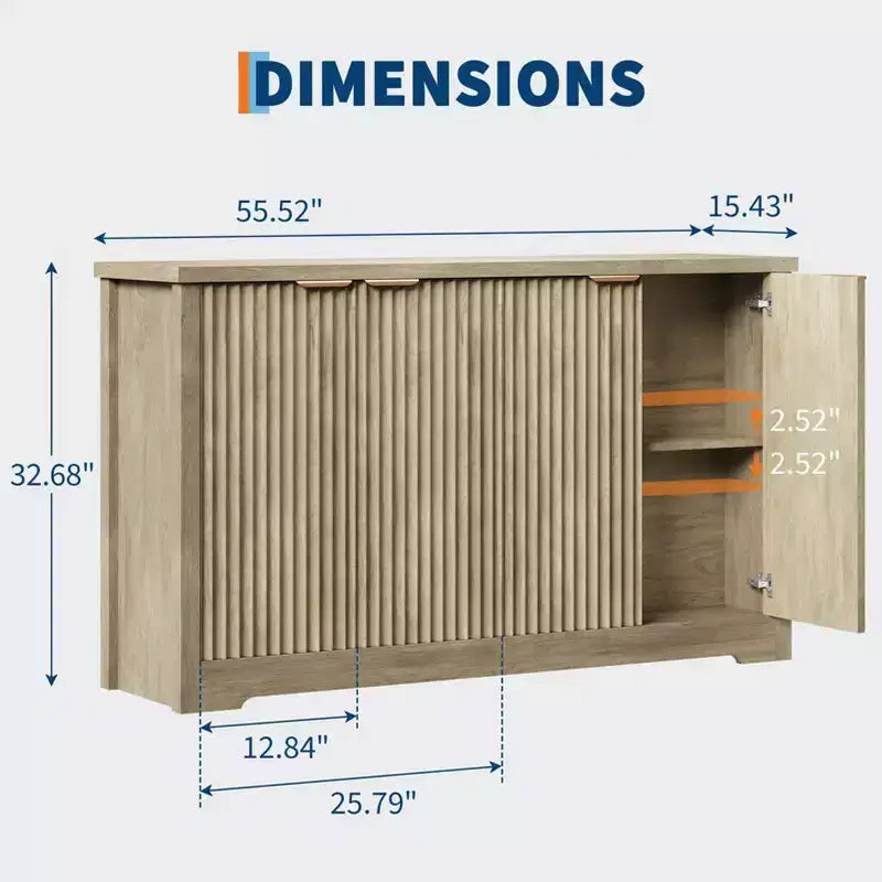 Credenza a buffet scanalata con contenitore, 2/4 ante e ripiano regolabile, tavolo console moderno in legno per bar o caffè