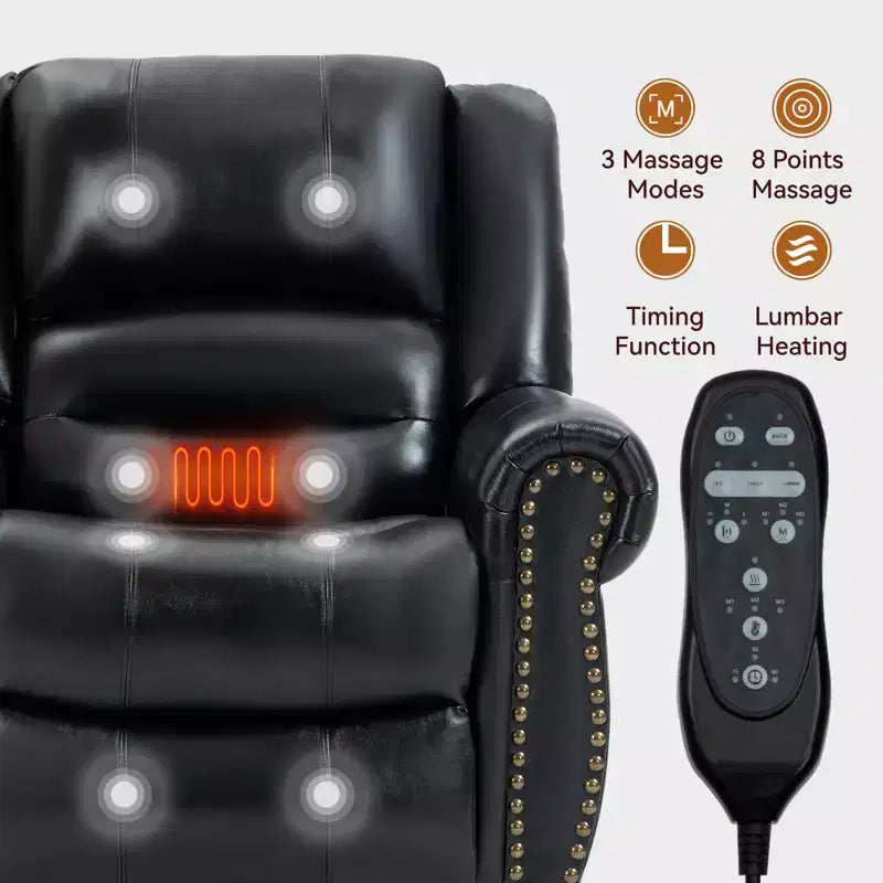 Poltrona Reclinabile Power Lift con Massaggio Riscaldante, Doppio Motore Posizione Infinita, Vera Pelle, Meccanismo di Movimento Robusto con Porte USB