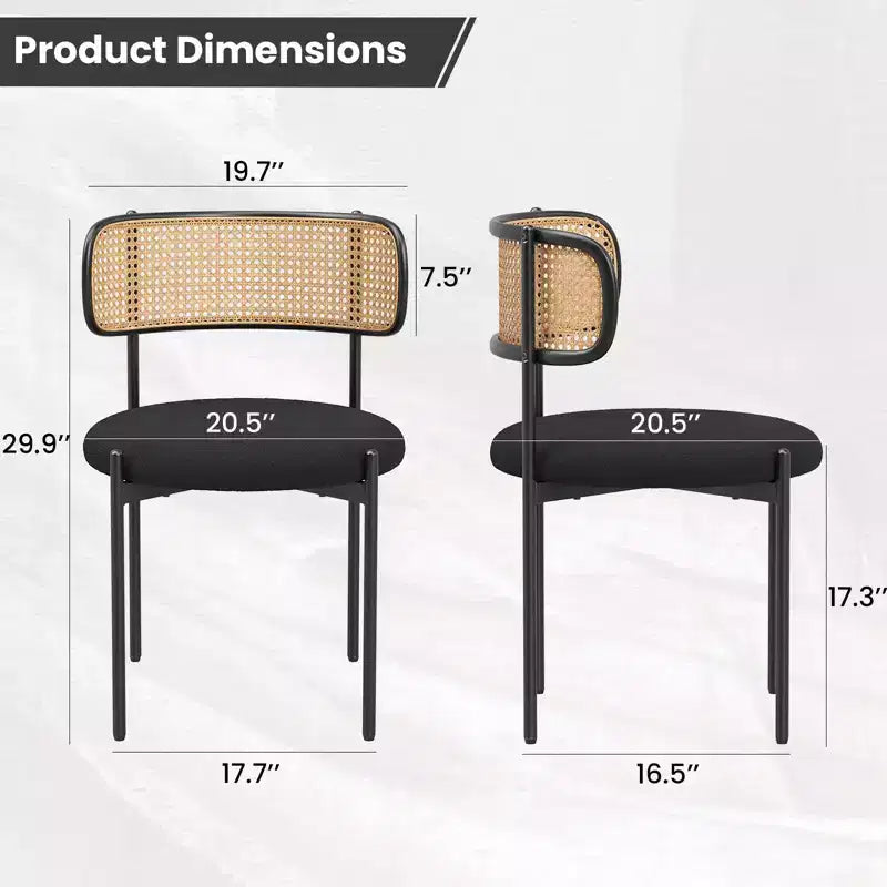 2 Pezzi Sedie da Pranzo Moderne Imbottite con Schienale in Rattan Sedie da Cucina d'Accento con Gambe in Metallo Nero
