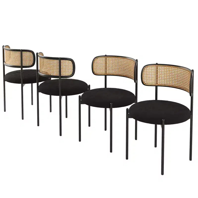 2 Pezzi Sedie da Pranzo Moderne Imbottite con Schienale in Rattan Sedie da Cucina d'Accento con Gambe in Metallo Nero