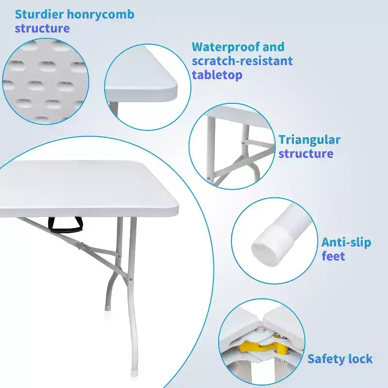 Tavolo Pieghevole in Plastica, Tavolo Portatile Pieghevole a Metà con Gambe in Ferro, Maniglia per il Trasporto, Tavolo Rettangolare Pieghevole da Esterno per Sala da Pranzo, Picnic, Feste