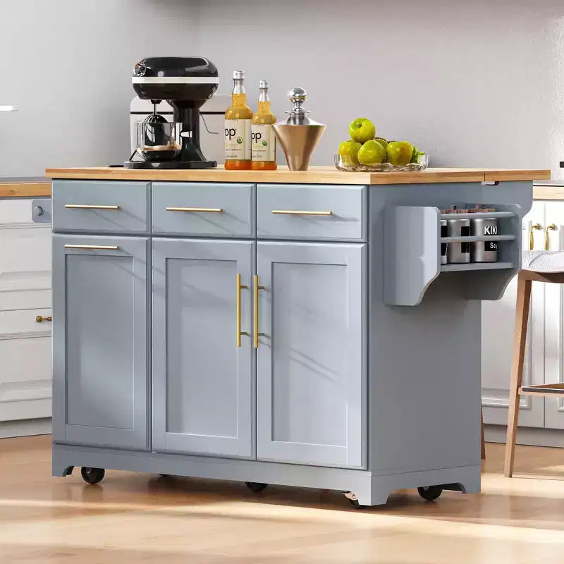 59.3 Isola da cucina, 2 organizer estraibili, anta a ribalta, vano rifiuti e portaspezie