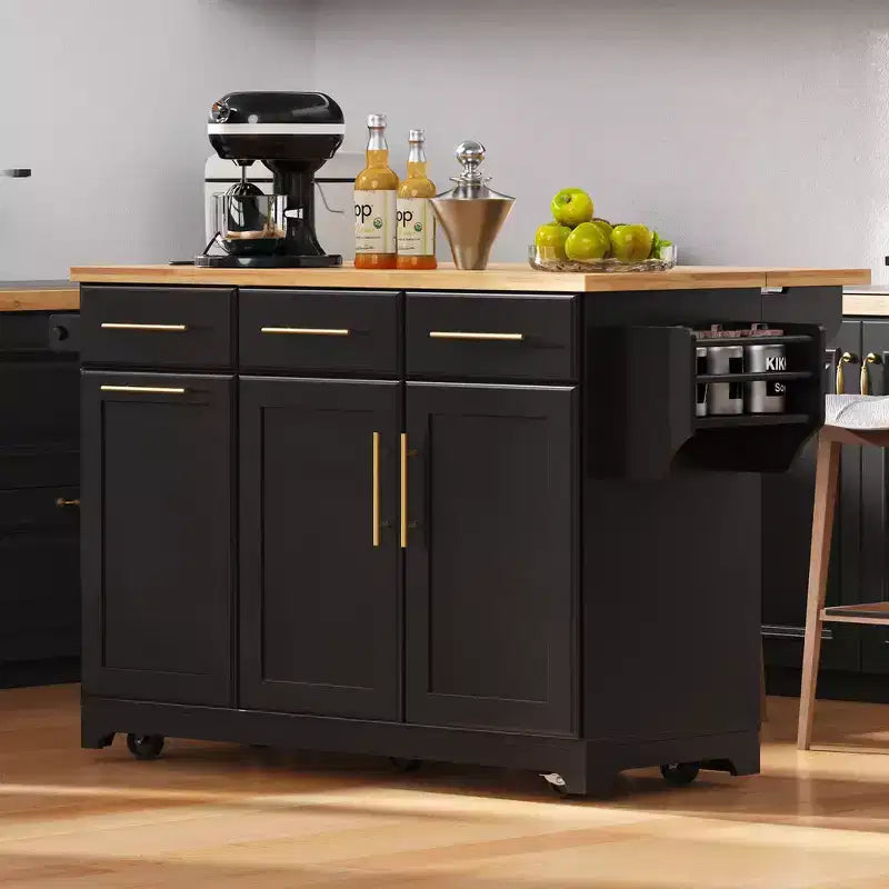 59.3 Isola da cucina, 2 organizer estraibili, anta a ribalta, vano rifiuti e portaspezie