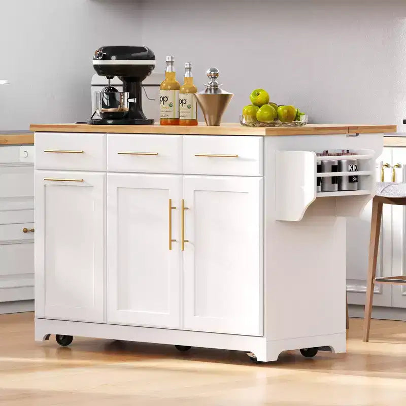 59.3 Isola da cucina, 2 organizer estraibili, anta a ribalta, vano rifiuti e portaspezie