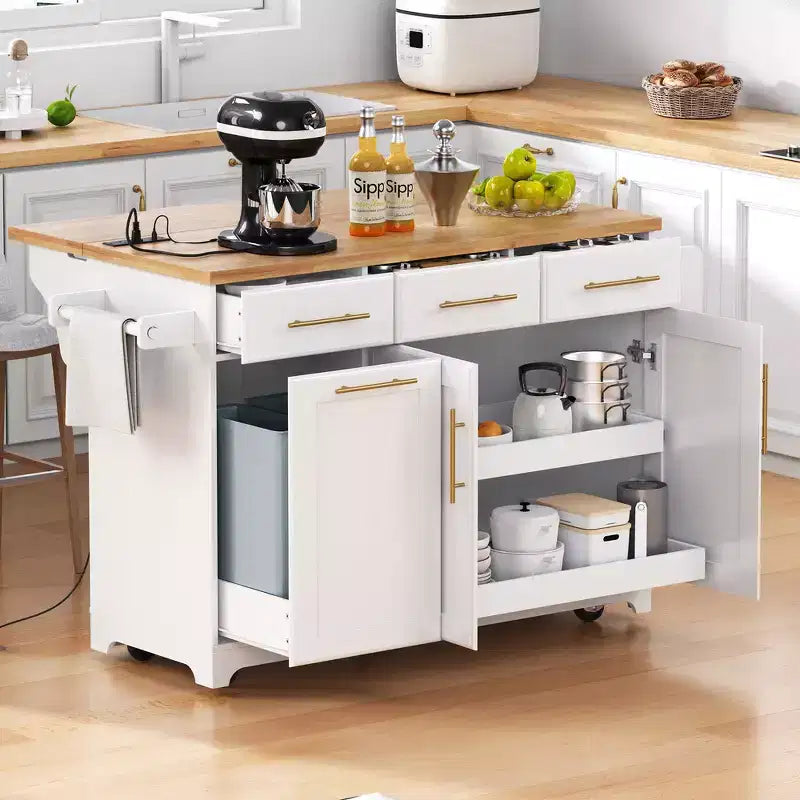 59.3 Isola da cucina, 2 organizer estraibili, anta a ribalta, vano rifiuti e portaspezie