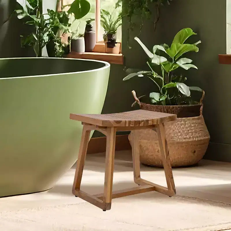 Panca doccia da 19 pollici in teak massello con design ergonomico ricurvo