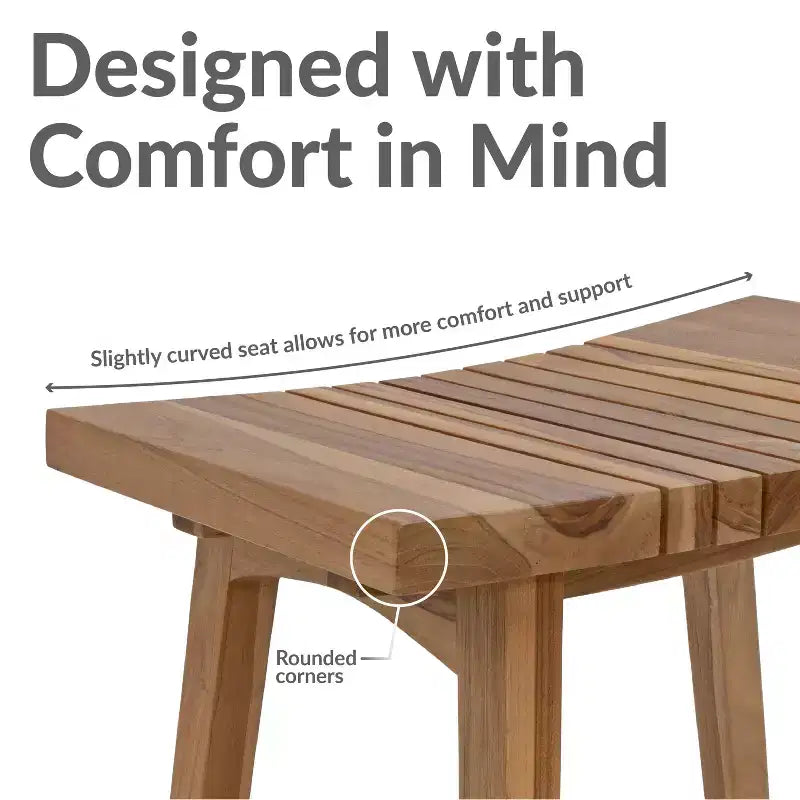 Panca doccia da 19 pollici in teak massello con design ergonomico ricurvo