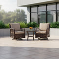 Acekool 3-Piece Swivel Rocking Chair Set - Outdoor Rattan with Side Table
