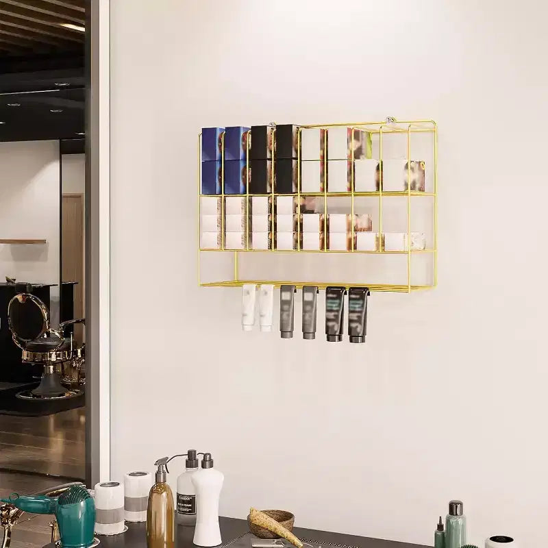 Organizzatore per tinture per capelli, espositore da salone in metallo a 2 livelli a parete per tubetti di tintura per capelli, argento