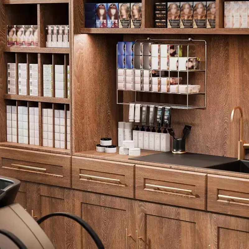 Organizzatore per tinture per capelli, espositore da salone in metallo a 2 livelli a parete per tubetti di tintura per capelli, argento