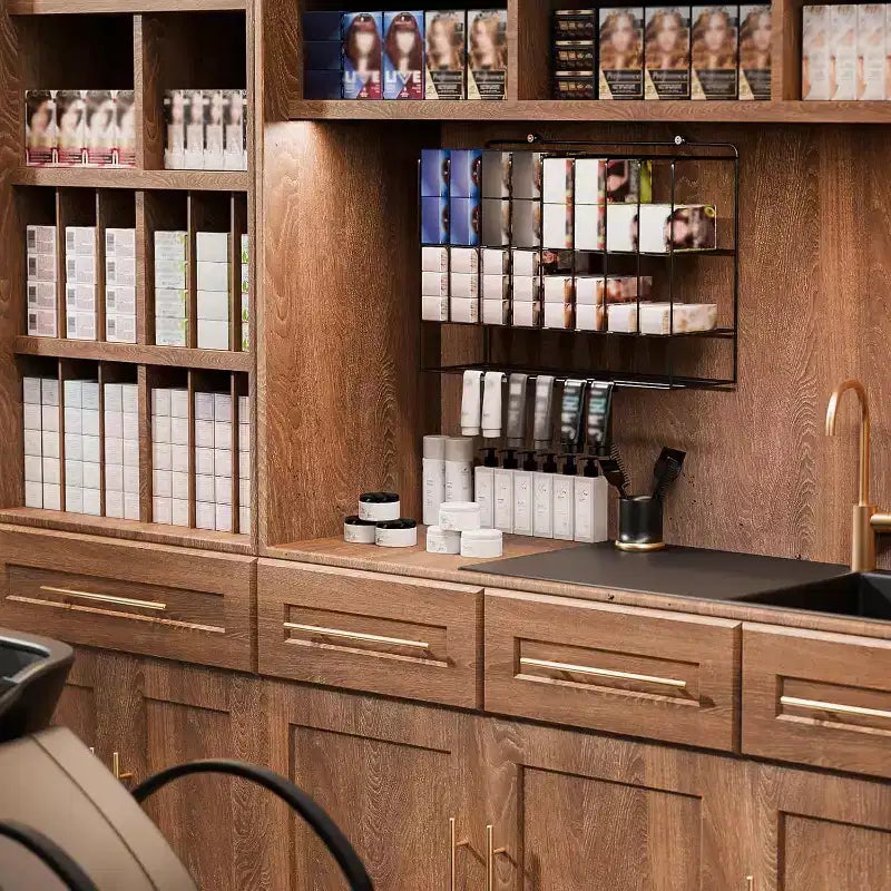 Organizzatore per tinture per capelli, espositore da salone in metallo a 2 livelli a parete per tubetti di tintura per capelli, argento