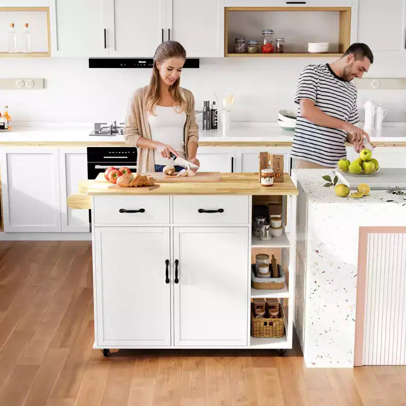 Isole cucina carrelli su ruote con piano in legno carrello con cassetto portaoggetti, armadietto a 2 ante, anta ribaltabile, postazione di lavoro mobile per cucina, bar, nero