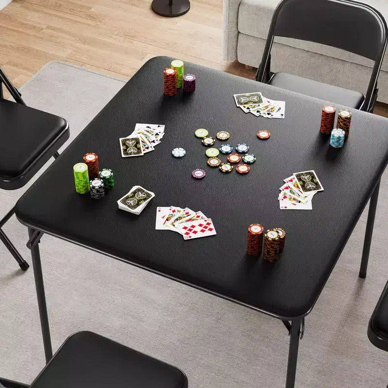 Tavolo da gioco quadrato portatile pieghevole da 34 pollici con gambe a scomparsa e piano imbottito in PU, per casa, feste, picnic (solo tavolo)