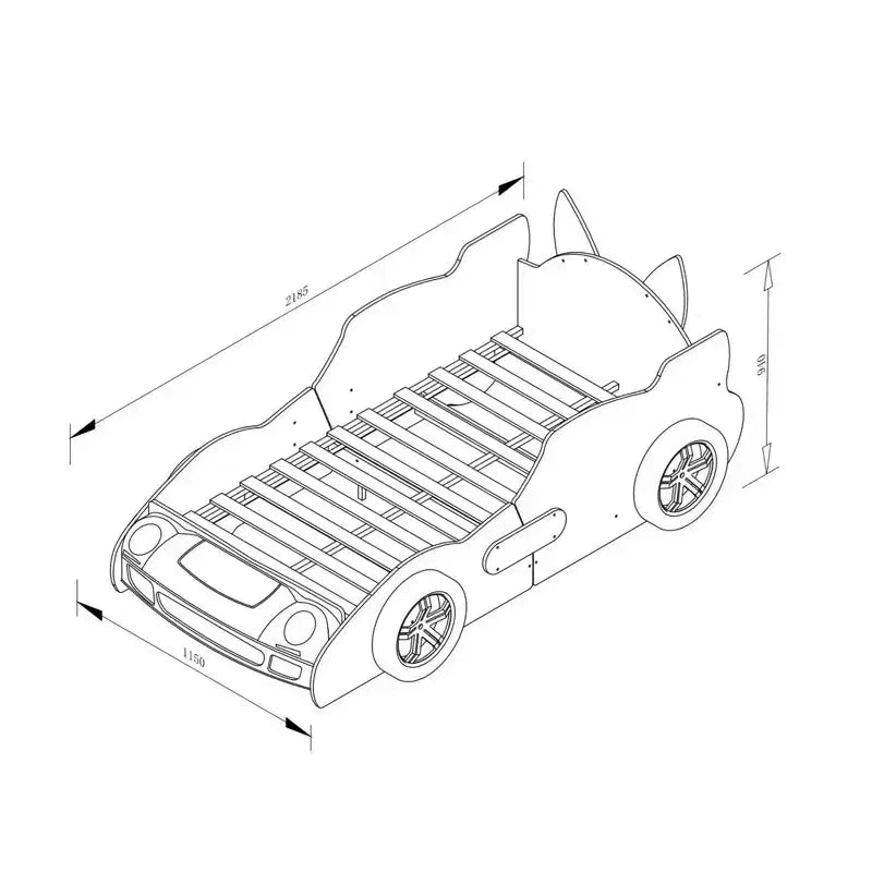 Letto singolo moderno a forma di macchina da corsa con fari a LED
