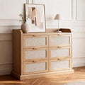 Farmhouse 6 Drawer Dresser for Bedroom, Rattan Chest of Drawers with Storage,Large Dresser Chest of Drawers with Gold Handle,for Bedroom/Entryway