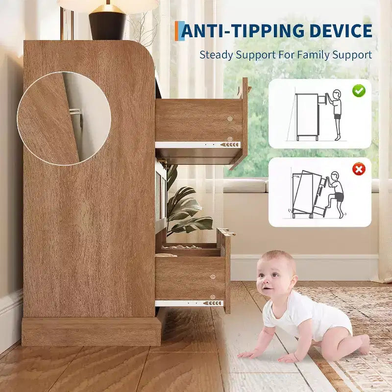 Cassettiera con 6 cassetti in stile rustico per camera da letto, Cassettiera in rattan con vani contenitore, Grande cassettiera con maniglie dorate, per camera da letto/ingresso