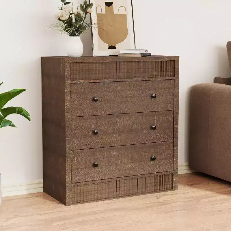 Comò a 3/5 cassetti per camera da letto, cassettiera scanalata larga 80 cm, comodino moderno in legno per corridoio, soggiorno