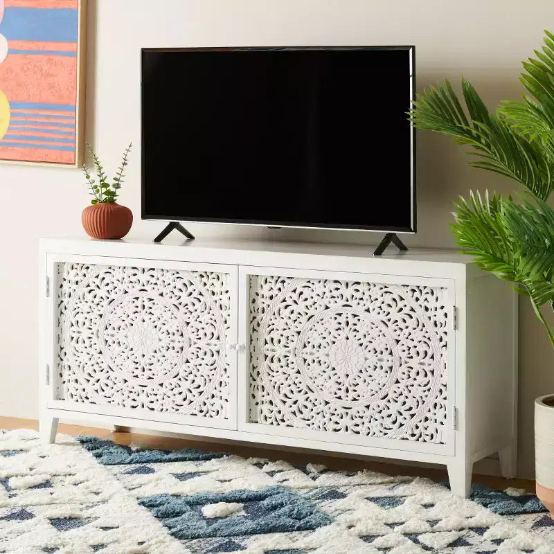 Mobile TV a 2 ripiani e 2 ante Raura - MED5300 - Bianco anticato - Safavieh