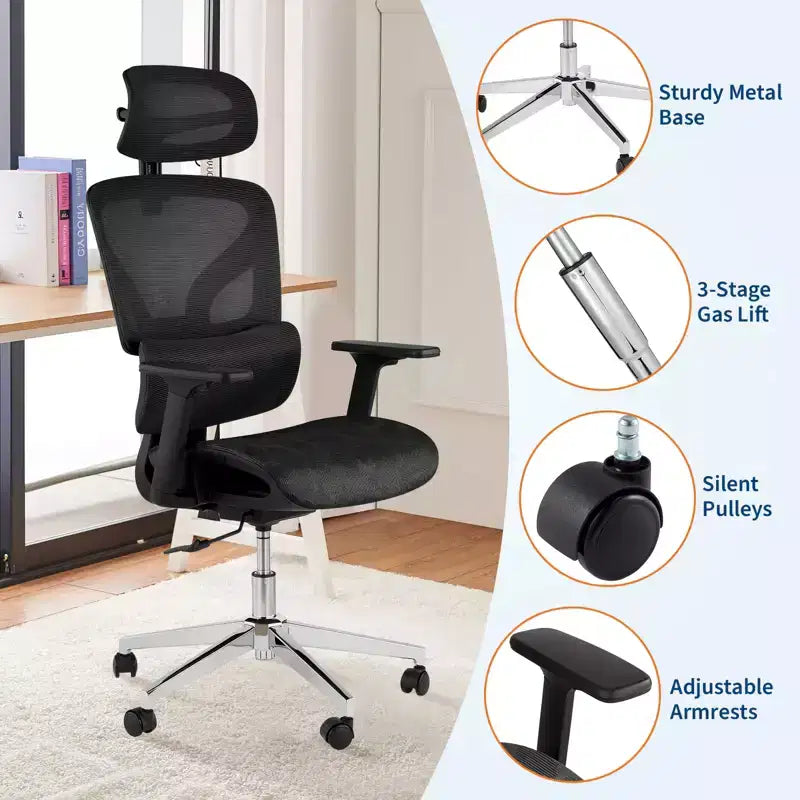 Sedia da ufficio ergonomica in rete, supporto lombare, braccioli regolabili 4D, reclinabile e regolabile in altezza, girevole a 360°, sedia da ufficio per casa, sedia da studio e gaming