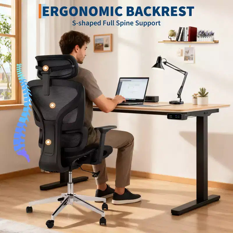 Sedia da ufficio ergonomica in rete, supporto lombare, braccioli regolabili 4D, reclinabile e regolabile in altezza, girevole a 360°, sedia da ufficio per casa, sedia da studio e gaming