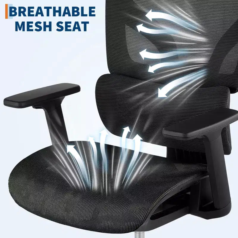 Sedia da ufficio ergonomica in rete, supporto lombare, braccioli regolabili 4D, reclinabile e regolabile in altezza, girevole a 360°, sedia da ufficio per casa, sedia da studio e gaming