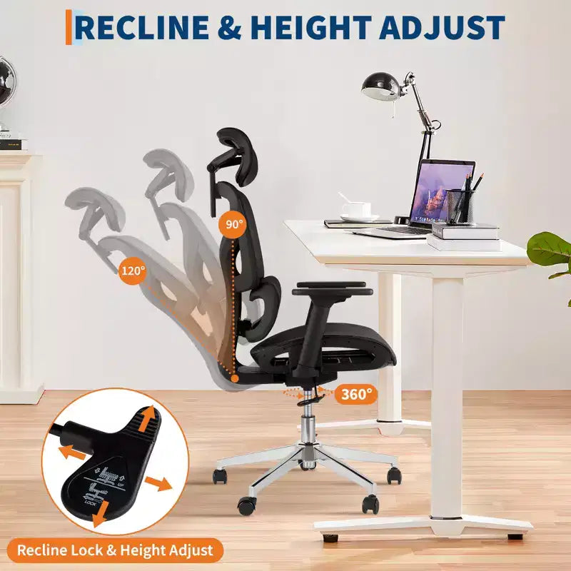 Sedia da ufficio ergonomica in rete, supporto lombare, braccioli regolabili 4D, reclinabile e regolabile in altezza, girevole a 360°, sedia da ufficio per casa, sedia da studio e gaming