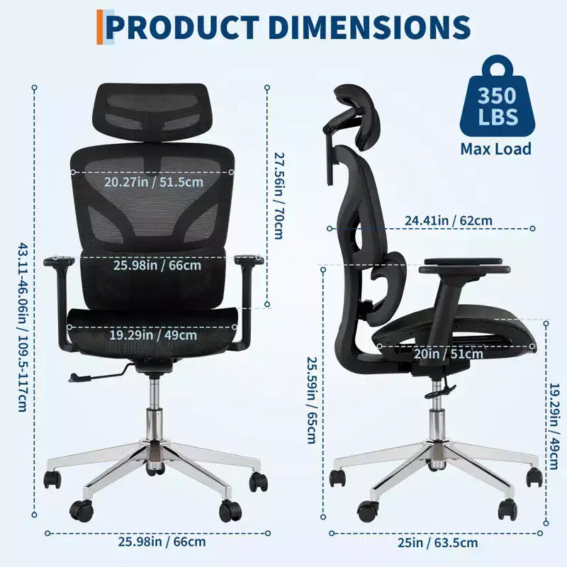 Sedia da ufficio ergonomica in rete, supporto lombare, braccioli regolabili 4D, reclinabile e regolabile in altezza, girevole a 360°, sedia da ufficio per casa, sedia da studio e gaming
