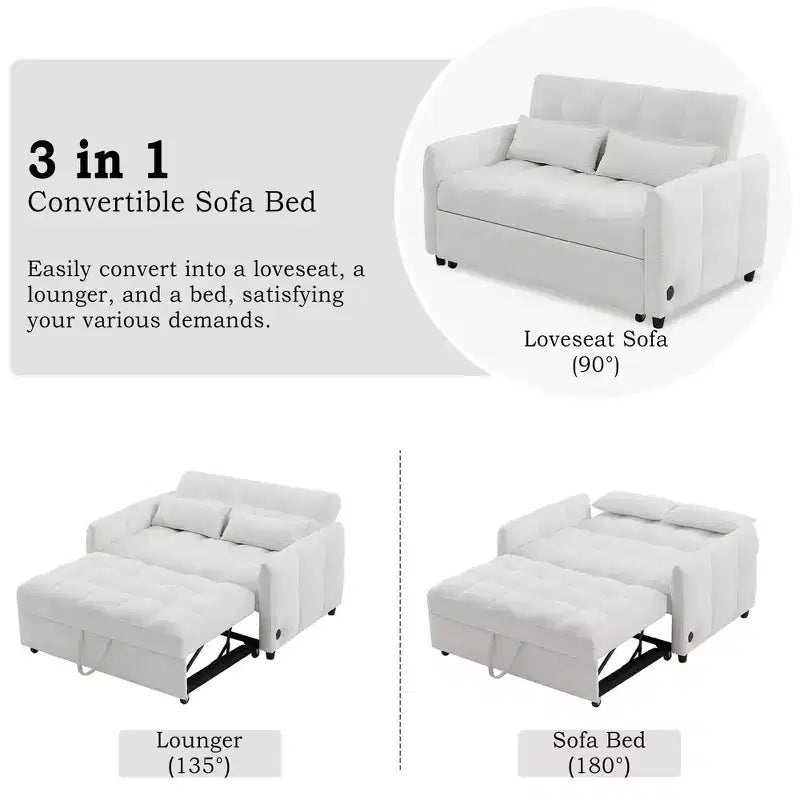 Divano a due posti da 52.8 con letto estraibile trapuntato, schienale regolabile e due cuscini lombari per soggiorno, colore beige