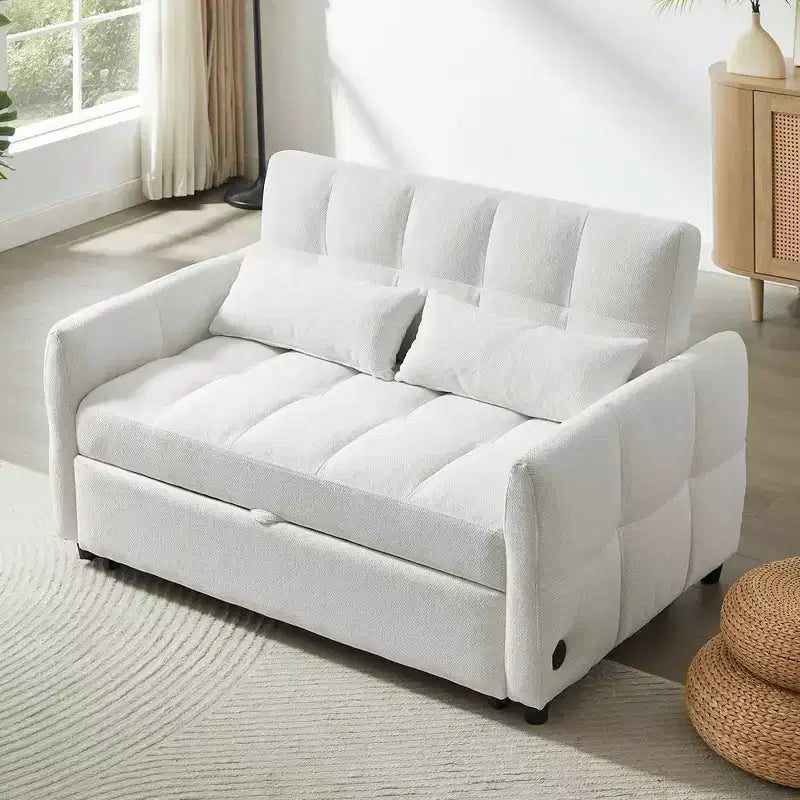 Divano a due posti da 52.8 con letto estraibile trapuntato, schienale regolabile e due cuscini lombari per soggiorno, colore beige